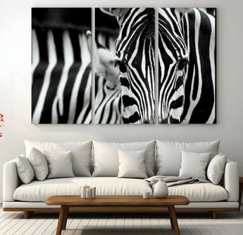 43631-MGV-CV-36X24-Zebra Wall Art – Black & White Safari Wildlife Canvas Print, Modern Animal Photography Decor for Living Room, Office, or Bedroom