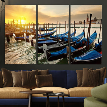 25872-MGV-CV-36X24-Venetian Gondola Dock Wall Art – Serene Sunset Canal Canvas Print, Tranquil Water Travel Decor for Office, Living Room, or Man