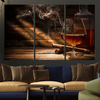 92305-MGV-CV-36X24-Whiskey & Cigar Wall Art – Moody Whiskey and Cigar Canvas Print, Sophisticated Bar or Home Lounge Decor for Office, Man Cave or