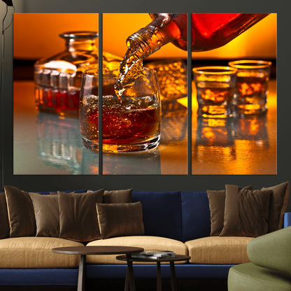 18250-MGV-CV-36X24-Whiskey Pour Wall Art – Captivating Whiskey Splash Canvas Print, Elegant Bar or Home Lounge Decor for Office, Man Cave or Living