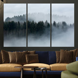 42596-MGV-CV-36X24-Misty Forest Wall Art – Atmospheric Pine Trees Canvas Print, Nature Landscape Decor for Living Room, Bedroom, Office, or Cabin