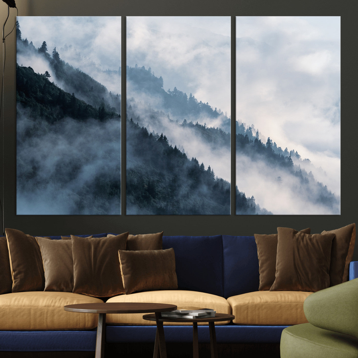 85737-MGV-CV-36X24-Misty Mountain Wall Art – Atmospheric Pine Forest Canvas Print with Fog and Mist, Calm Nature Decor for Living Room, Bedroom,