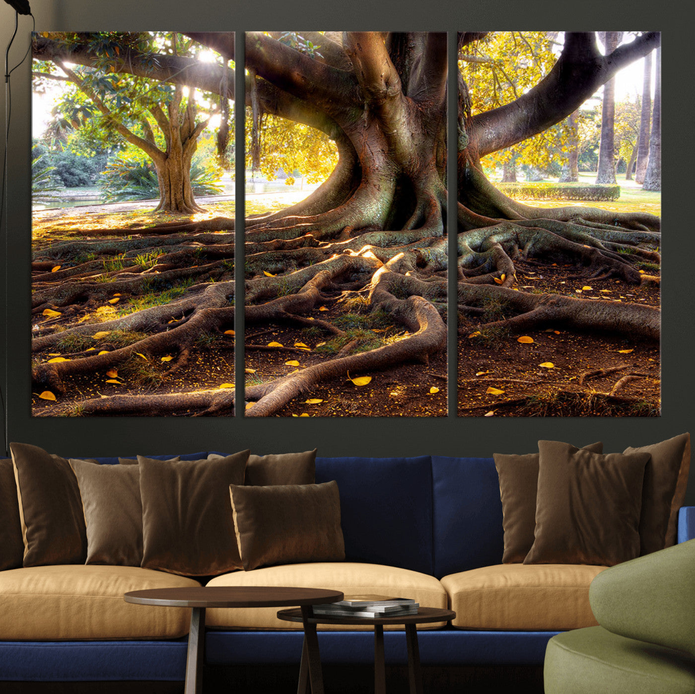 53335-MGV-CV-36X24-Majestic Tree with Sprawling Roots Wall Art – Serene Sunlit Park Scene, Nature Canvas Print, Perfect for Living Room, Office or