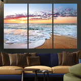 39560-MGV-CV-36X24-Sunrise Beach Wall Art – Vibrant Ocean Waves and Golden Sand Canvas Print, Seaside Coastal Decor for Living Room, Bedroom or