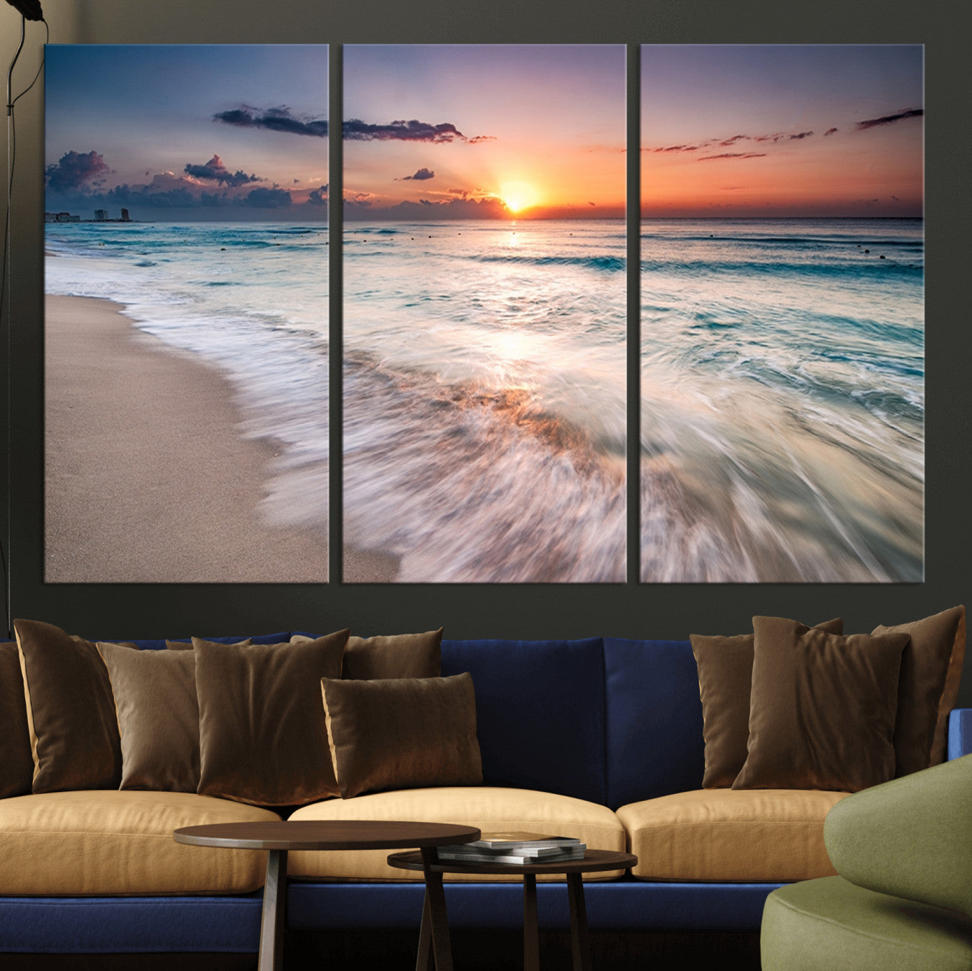 71849-MGV-CV-36X24-Sunrise Ocean Beach Wall Art – Serene Seascape Canvas Print with Gentle Waves, Coastal Nature Decor for Bedroom, Living Room or