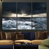 42607-MGV-CV-36X24-Stormy Ocean Wall Art – Dramatic Sea and Sky Canvas Print with Sun Rays, Moody Nature Decor for Living Room, Office, Bedroom or