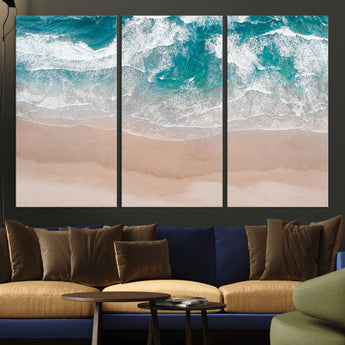 39236-MGV-CV-36X24-Ocean Beach Wall Art – Aerial View of Waves and Sand Canvas Print, Coastal Home Decor for Living Room, Bedroom, Office or Beach