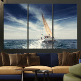 75430-MGV-CV-36X24-Sailing Boat Wall Art – Dynamic Ocean Yacht Canvas Print, Nautical Decor for Living Room, Office, Beach House or Cabin