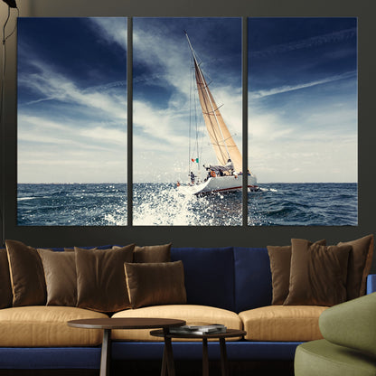 75430-MGV-CV-36X24-Sailing Boat Wall Art – Dynamic Ocean Yacht Canvas Print, Nautical Decor for Living Room, Office, Beach House or Cabin