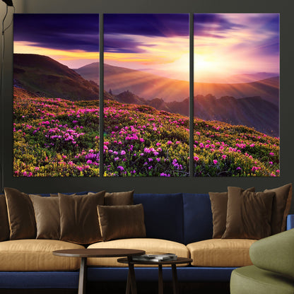 49741-MGV-CV-36X24-Mountain Sunrise Wall Art – Vibrant Floral Landscape Canvas Print, Nature Home Decor for Living Room, Bedroom Office or Cabin