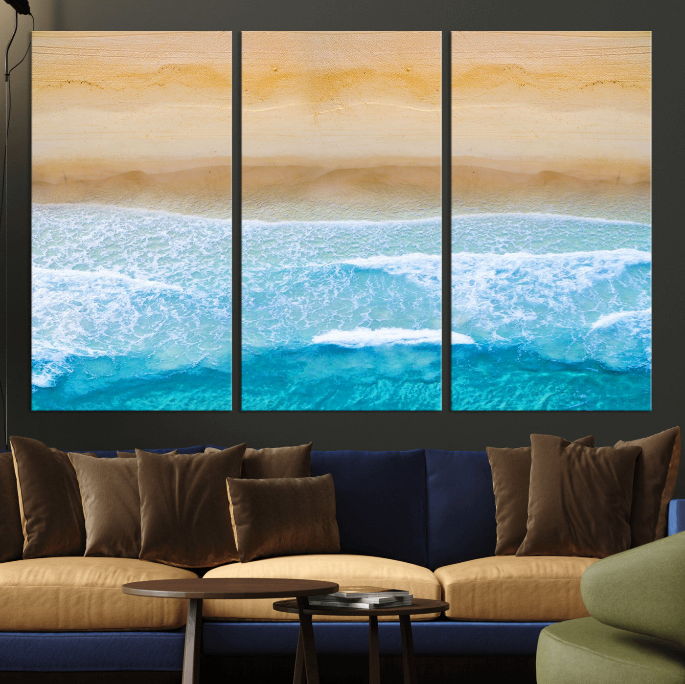 43046-MGV-CV-36X24-Aerial Beach Wall Art – Serene Ocean Waves & Sandy Shore Canvas Print, Coastal Home Decor for Living Room, Bedroom or Office