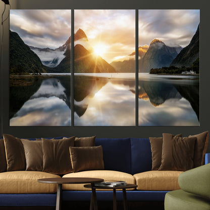 78842-MGV-CV-36X24-Sunrise Mountain Reflection Wall Art – Stunning Nature Landscape Canvas Print for Home, Office, Living Room or Relaxing Space