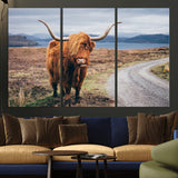 56121-MGV-CV-36X24-Rustic Highland Cow Wall Art – Panoramic Nature Canvas Print, Perfect Decor for Home, Office, Living Room or Man Cave