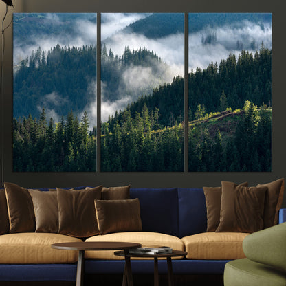 55972-MGV-CV-36X24-Whispering Pines Wall Art – Panoramic Misty Forest Canvas Print, Serene Nature Decor for Home, Office or Cabin Retreat