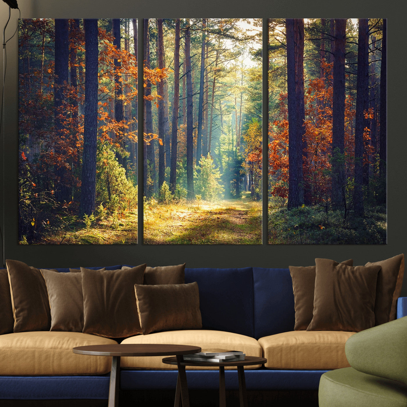 86249-MGV-CV-36X24-Sunlit Autumn Forest Path Wall Art – Peaceful Nature Scene with Fall Foliage, Calming Woods Decor for Home or Office