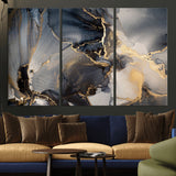 24068-MGV-CV-36X24-Luxury Abstract Wall Art – Gold & Gray Fluid Ink Painting Canvas, Modern Metallic Home Decor, Elegant Office or Living Room Accent