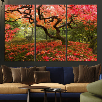 73343-MGV-CV-36X24-Autumn Maple Wall Art – Panoramic Vibrant Red Maple Tree Canvas Print, Seasonal Nature Decor for Office, Living Room or Garden