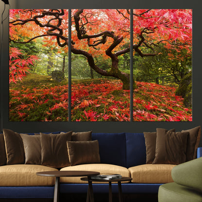 73343-MGV-CV-36X24-Autumn Maple Wall Art – Panoramic Vibrant Red Maple Tree Canvas Print, Seasonal Nature Decor for Office, Living Room or Garden