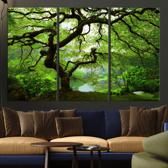 18094-MGV-CV-36X24-Emerald Canopy Wall Art – Panoramic Lush Green Tree Canvas Print, Serene Nature Decor for Office, Living Room or Meditation Space