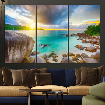 23769-MGV-CV-36X24-Tropical Beach Sunset Wall Art – Serene Ocean Canvas Print, Coastal Landscape Decor for Living Room, Bedroom or Office, Peaceful