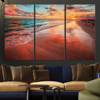 77723-MGV-CV-36X24-Sunset Beach Wall Art – Vibrant Ocean Waves and Golden Horizon Canvas Print, Coastal Seascape Photography Home Decor