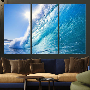 37494-MGV-CV-36X24-Ocean Wave Canvas Art – Stunning Blue Wave Photography, Coastal Wall Decor for Living Room, Bedroom or Office