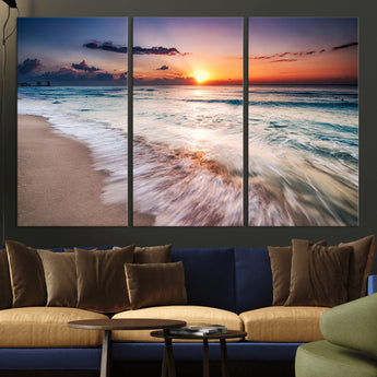 99906-MGV-CV-36X24-Morning Tide Canvas Print – Soft Sunrise Ocean Waves Wall Art, Coastal Serenity Decor for Home & Office
