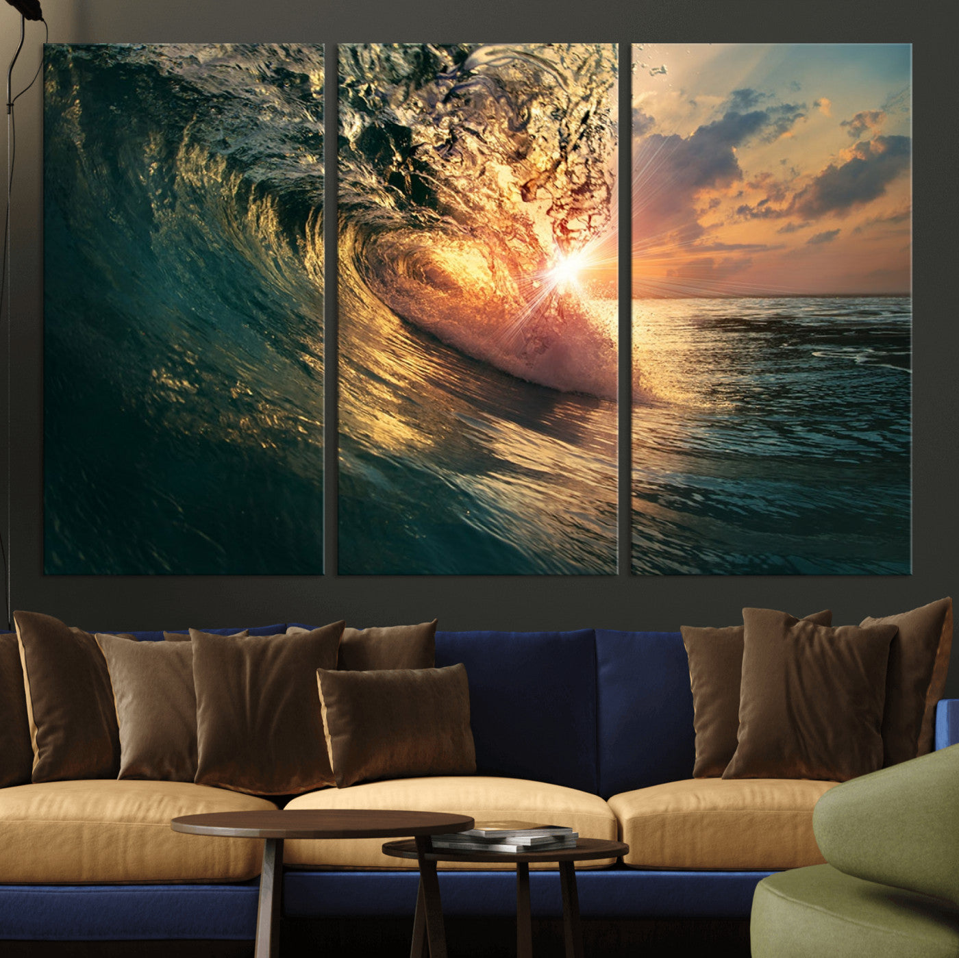 55359-MGV-CV-36X24-Radiant Ocean Wave Wall Art – Panoramic Surf Canvas Print, Vibrant Sunset Beach Decor for Home, Office or Man Cave
