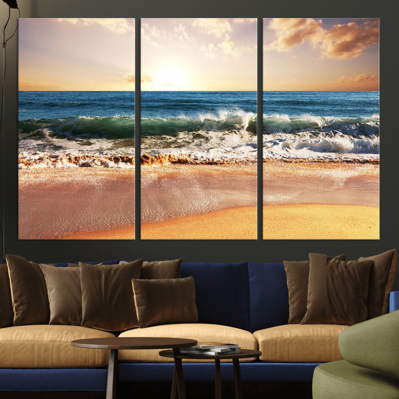 79005-MGV-CV-36X24-Golden Sunrise Ocean Waves Wall Art – Panoramic Seashore Canvas Print, Calming Coastal Decor for Home, Office or Relaxation Space