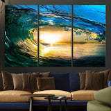 19378-MGV-CV-36X24-Ocean Wave Sunset Wall Art – Vibrant Surf and Golden Horizon Canvas Print, Coastal Seascape Photography for Living Room, Bedroom,