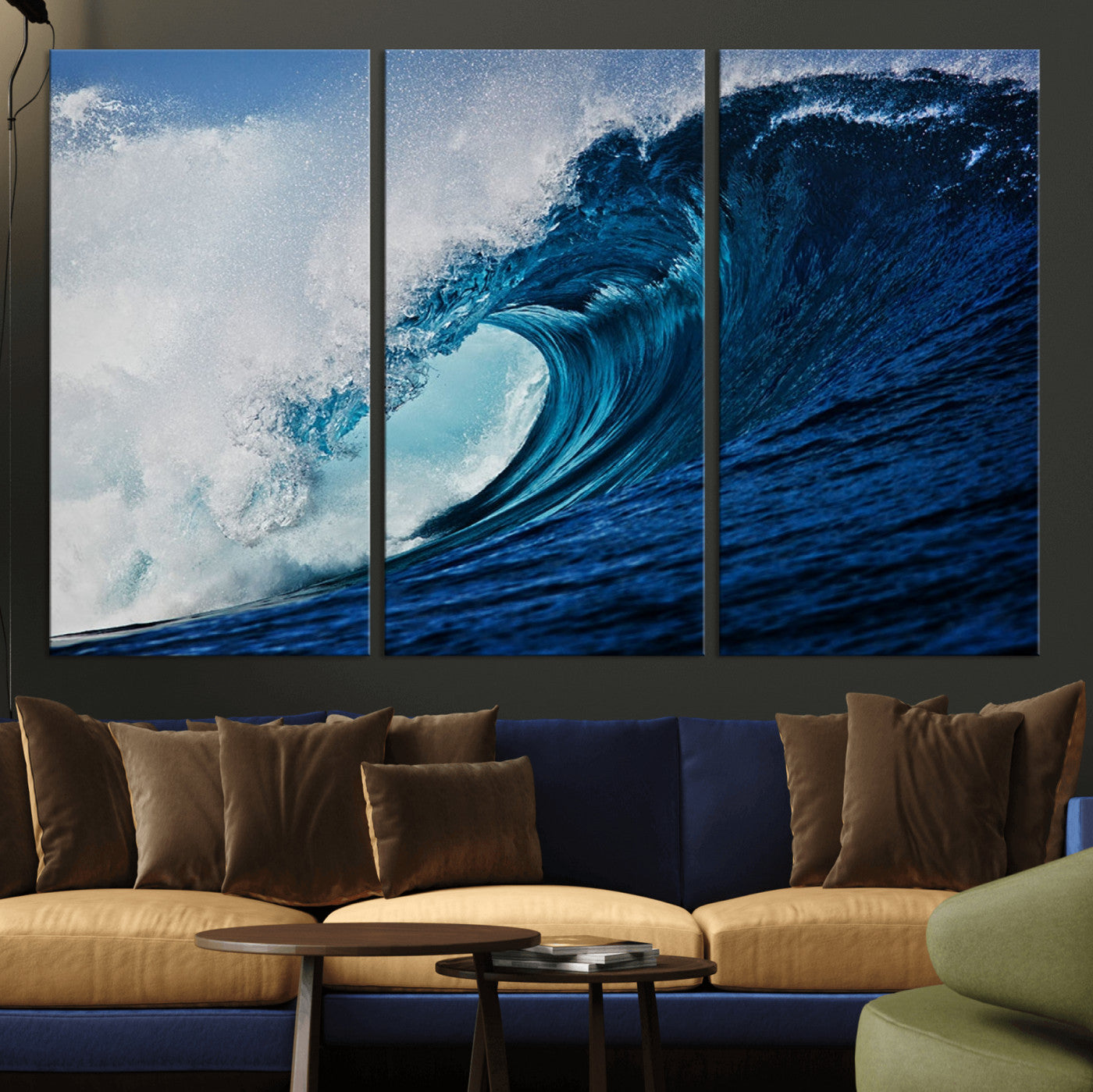89502-MGV-CV-36X24-Powerful Ocean Wave Wall Art – Panoramic Blue Sea Wave Canvas Print, Coastal Surf Photography Artwork for Living Room, Bedroom, or