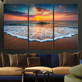 16110-MGV-CV-36X24-Ocean Sunset Wall Art – Vibrant Beach Waves and Horizon Canvas Print, Relaxing Coastal Seascape Decor for Living Room or Bedroom