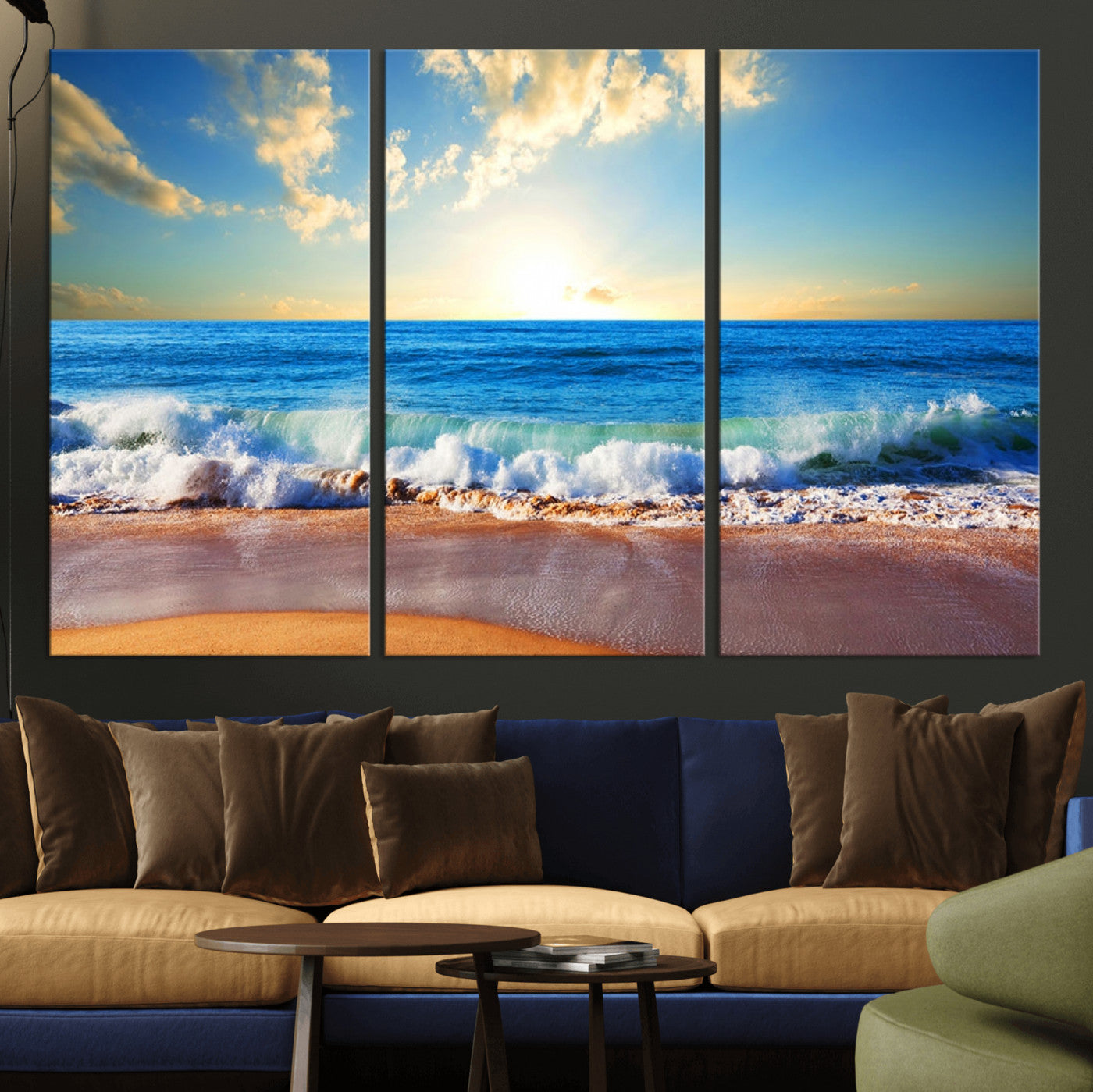 50522-MGV-CV-36X24-Ocean Sunrise Wall Art – Peaceful Beach Waves and Golden Horizon Canvas Print, Coastal Seascape Decor for Home or Office