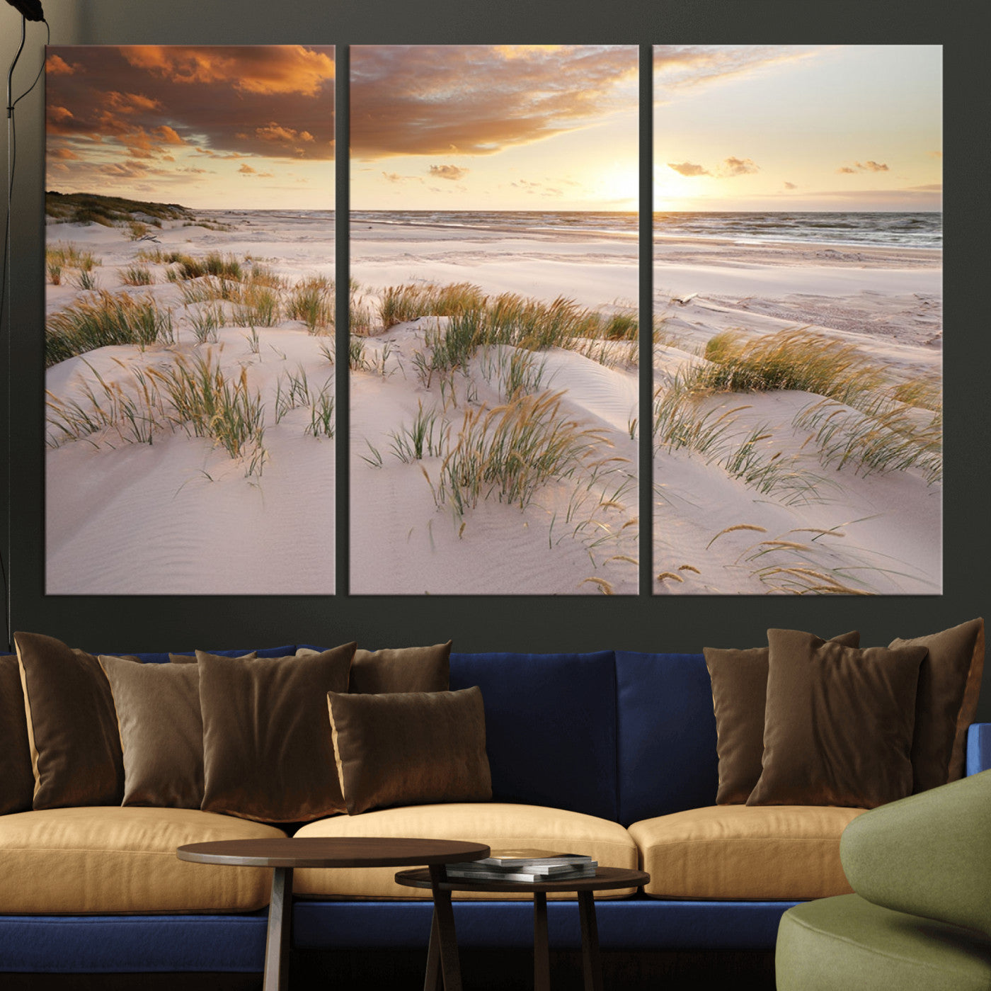 61246-MGV-CV-36X24-Coastal Sand Dunes Wall Art – Serene Beach Sunset Canvas Print with Grasses and Ocean View, Tranquil Seaside Decor for Living Room