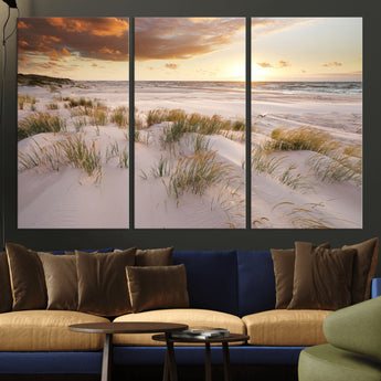 61246-MGV-CV-36X24-Coastal Sand Dunes Wall Art – Serene Beach Sunset Canvas Print with Grasses and Ocean View, Tranquil Seaside Decor for Living Room