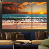 72948-MGV-CV-36X24-Ocean Sunset Wave Wall Art – Dramatic Seascape Canvas Print with Golden Sky and Crashing Waves, Coastal Beach Decor for Living