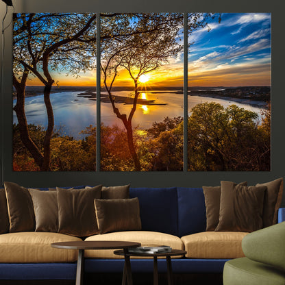 71863-MGV-CV-36X24-Lake Sunset Wall Art – Scenic Nature Canvas Print with Trees and Golden Sky, Serene Landscape Decor for Living Room, Bedroom or