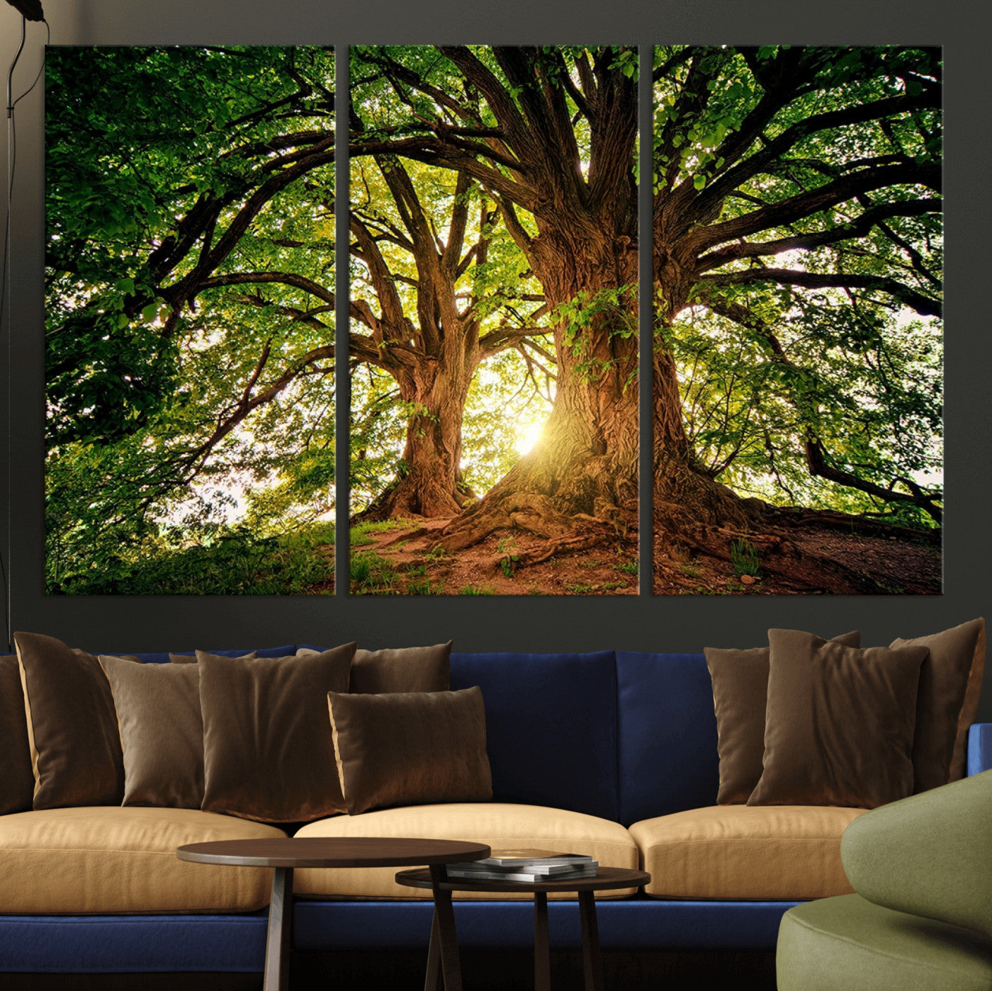 52150-MGV-CV-36X24-Majestic Tree Wall Art – Large Nature Canvas Print with Sunlight Through Branches, Rustic Forest Decor for Living Room, Bedroom or