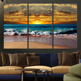83389-MGV-CV-36X24-Ocean Sunrise Wall Art – Vibrant Beach Waves Canvas Print, Coastal Seascape Decor for Living Room or Office
