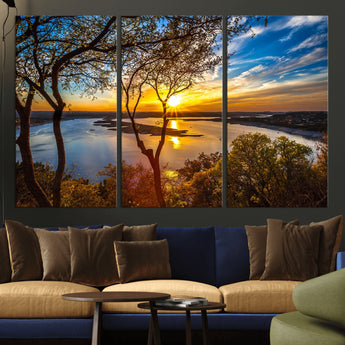 66839-MGV-CV-36X24-Lake Sunset Wall Art – Golden Hour Canvas Print with Trees and Water Reflection, Scenic Landscape Photography for Living Room,