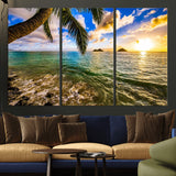 68606-MGV-CV-36X24-Tropical Palm Tree Ocean Wall Art – Sunset Beach Seascape Print, Coastal Paradise Decor for Living Room or Office