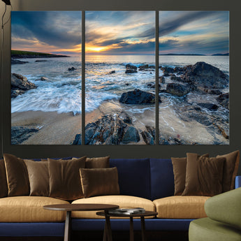 17902-MGV-CV-36X24-Rocky Shore Ocean Sunset Wall Art – Coastal Seascape Canvas Print, Nature Beach Decor for Living Room or Office