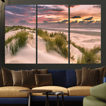 60570-MGV-CV-36X24-Beach Sunset Wall Art – Coastal Sand Dunes and Ocean Horizon Canvas Print, Tranquil Seascape Photography Decor for Living Room or