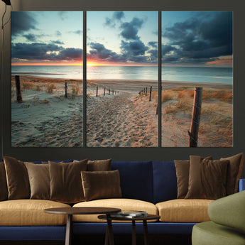 25788-MGV-CV-36X24-Sunset Beach Path Wall Art – Scenic Coastal Dunes and Ocean Canvas Print, Tranquil Seaside Landscape Decor for Living Room or