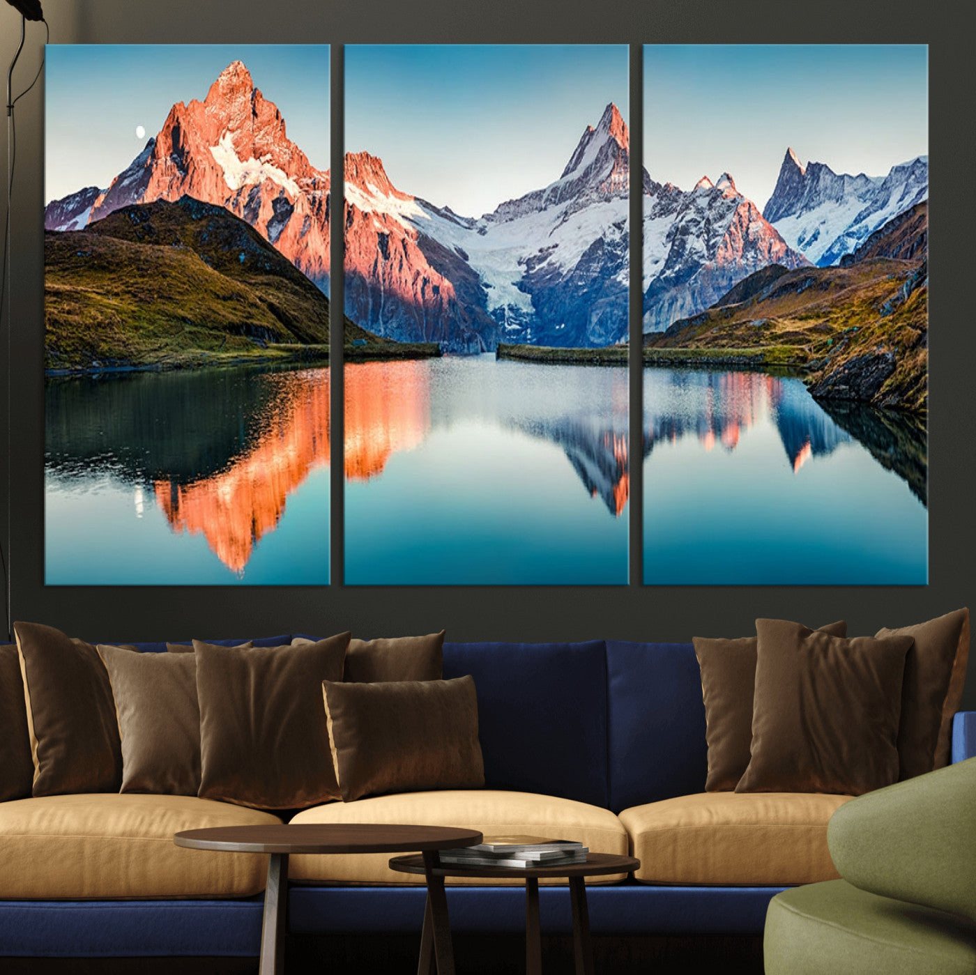 88453-MGV-CV-36X24-Mountain Lake Wall Art – Snow-Capped Peaks Reflected in Alpine Water Canvas Print, Nature Landscape Wall Decor for Living Room or