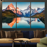 88453-MGV-CV-36X24-Mountain Lake Wall Art – Snow-Capped Peaks Reflected in Alpine Water Canvas Print, Nature Landscape Wall Decor for Living Room or