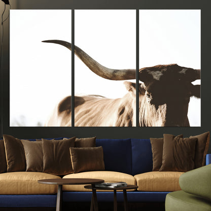 35866-MGV-CV-36X24-Texas Longhorn Wall Art – Rustic Western Bull Canvas Print, Farmhouse Animal Photography Decor for Living Room, Office, or Ranch