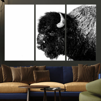 68780-MGV-CV-36X24-Bison Close-Up Wall Art – Black and White Buffalo Canvas Print, Rustic Wildlife Photography Decor for Living Room, Office, or