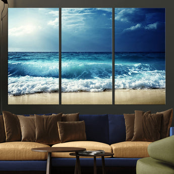 84116-MGV-CV-36X24-Ocean Wave Wall Art – Blue Sea and Beach Canvas Print, Coastal Seascape Photography Artwork for Living Room, Bedroom, or Office
