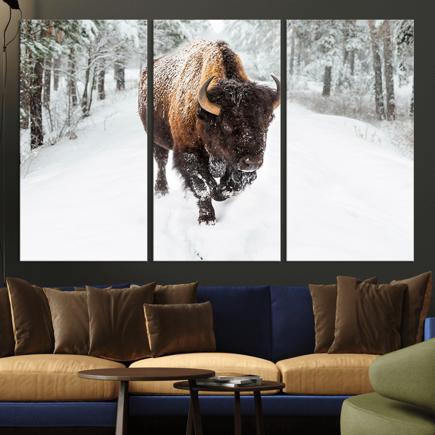 84699-MGV-CV-36X24-Bison in Winter Wall Art – Majestic Buffalo Canvas Print with Snowy Forest Landscape, Rustic Wildlife Artwork for Cabin, Living